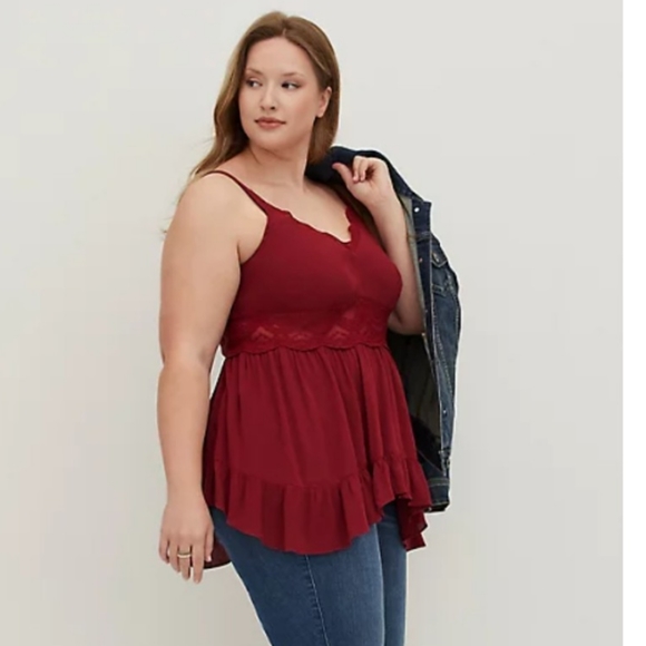torrid Tops - Babydoll tank red crinckle gazcue